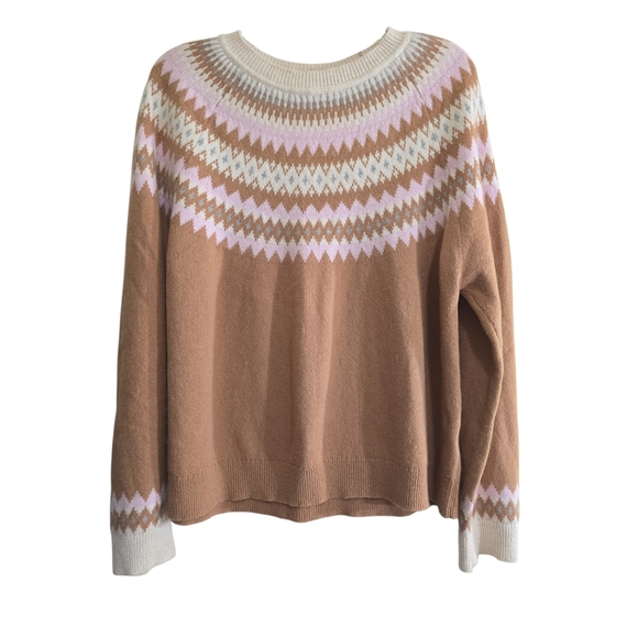 Boden Edie Fair Isle Sweater In Camel Melange Fair Isle XL Crewneck Camel Pink - Picture 4 of 10